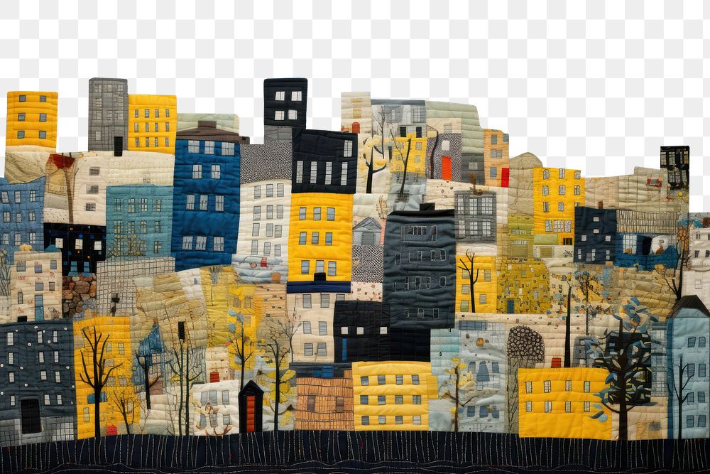 PNG Minimal cute city painting mural quilt. AI generated Image by rawpixel.
