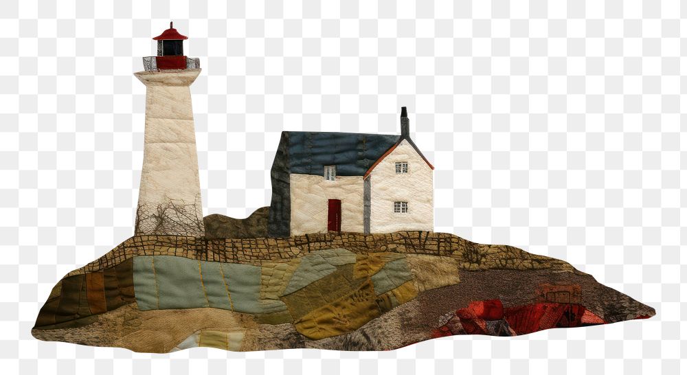 PNG Embroidery architecture lighthouse building. AI generated Image by rawpixel.