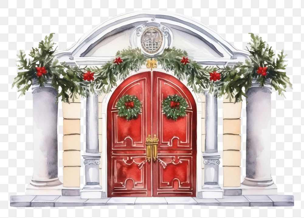 PNG Christmas decorations door architecture white background. AI generated Image by rawpixel.