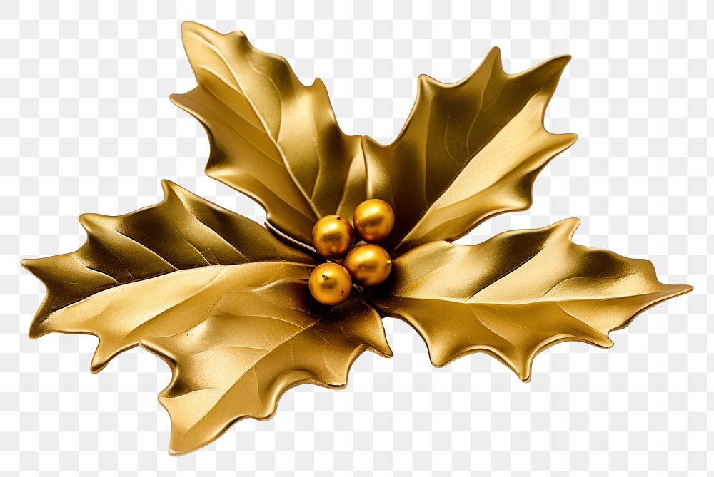 PNG Gold christmas holly jewelry brooch plant. AI generated Image by rawpixel.