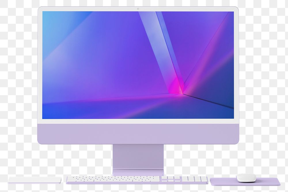 Computer screen with purple wallpaper