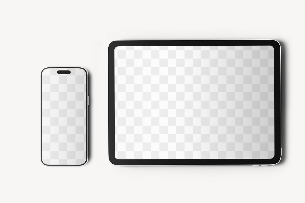 Tablet & smartphone screen png mockup, transparent design