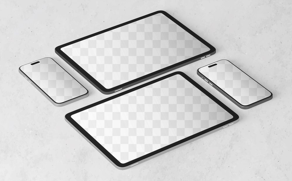 Tablet & smartphone screen png mockup, transparent design