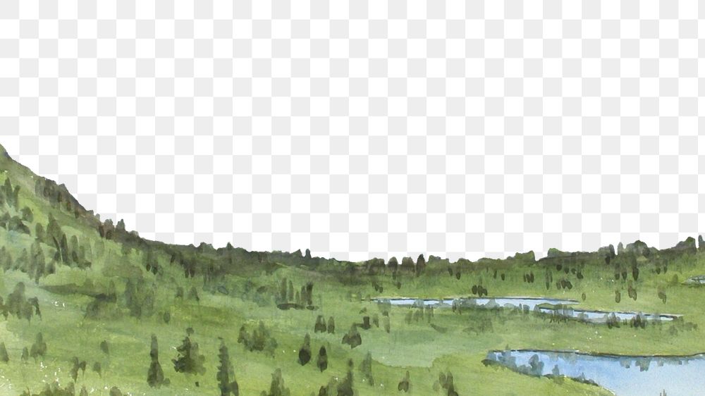 PNG Vintage mountain landscape border, transparent background
