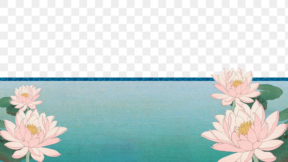 PNG Japanese lotus lake border, transparent background