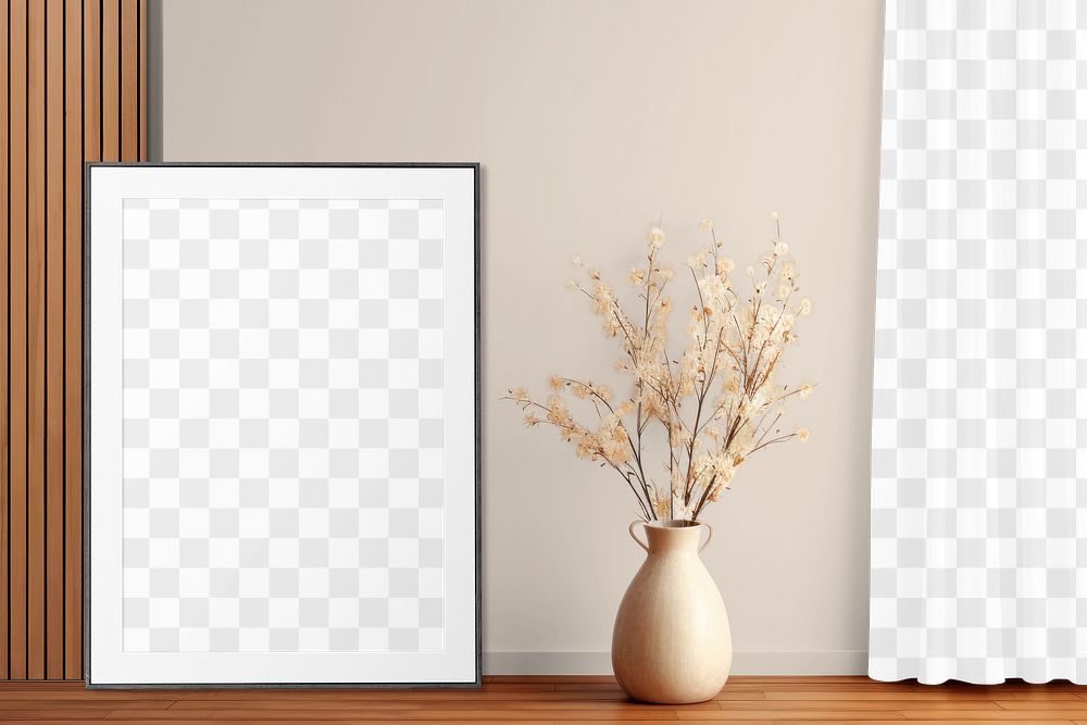 Beige decor png, picture frame, transparent mockup