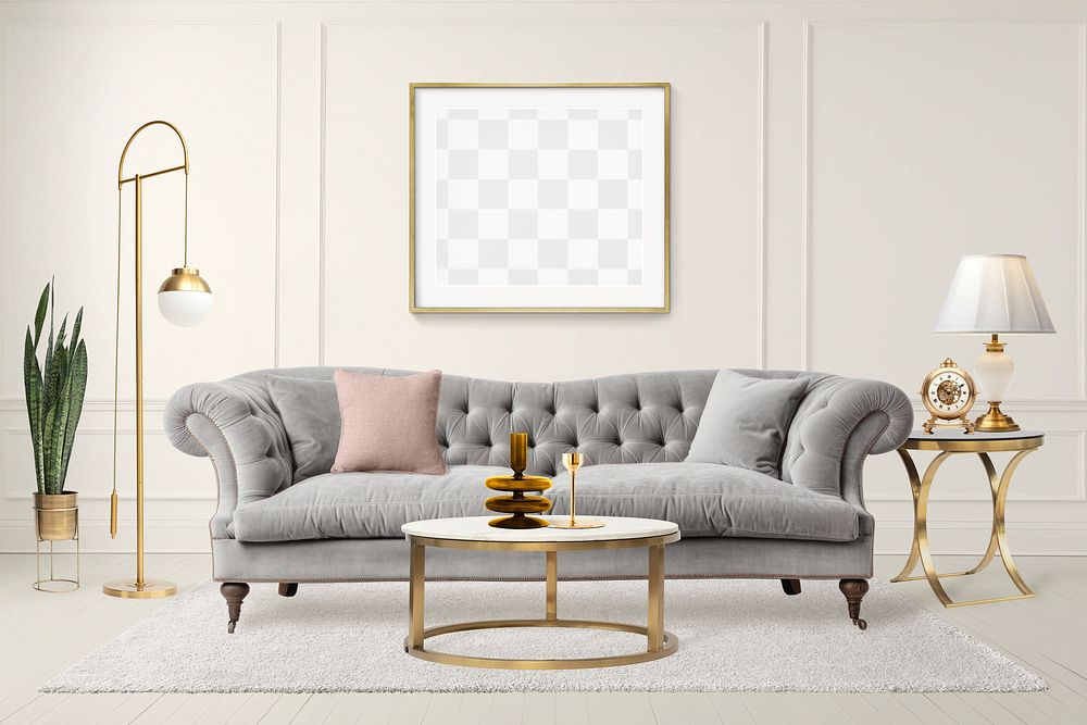 Luxury living room png, transparent mockup