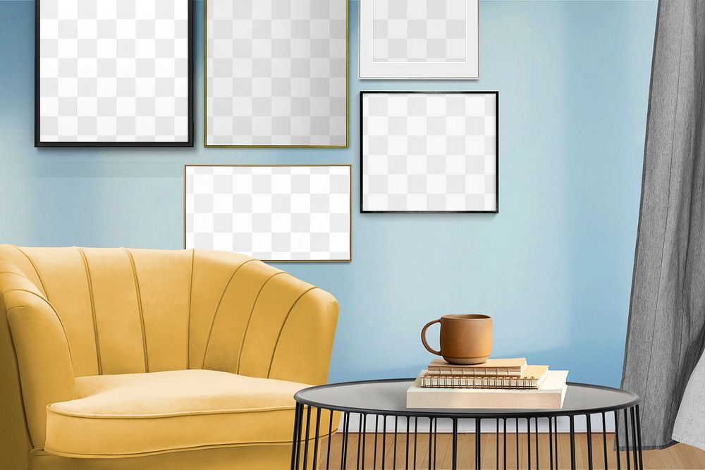 Funky living room png, picture frame, transparent mockup