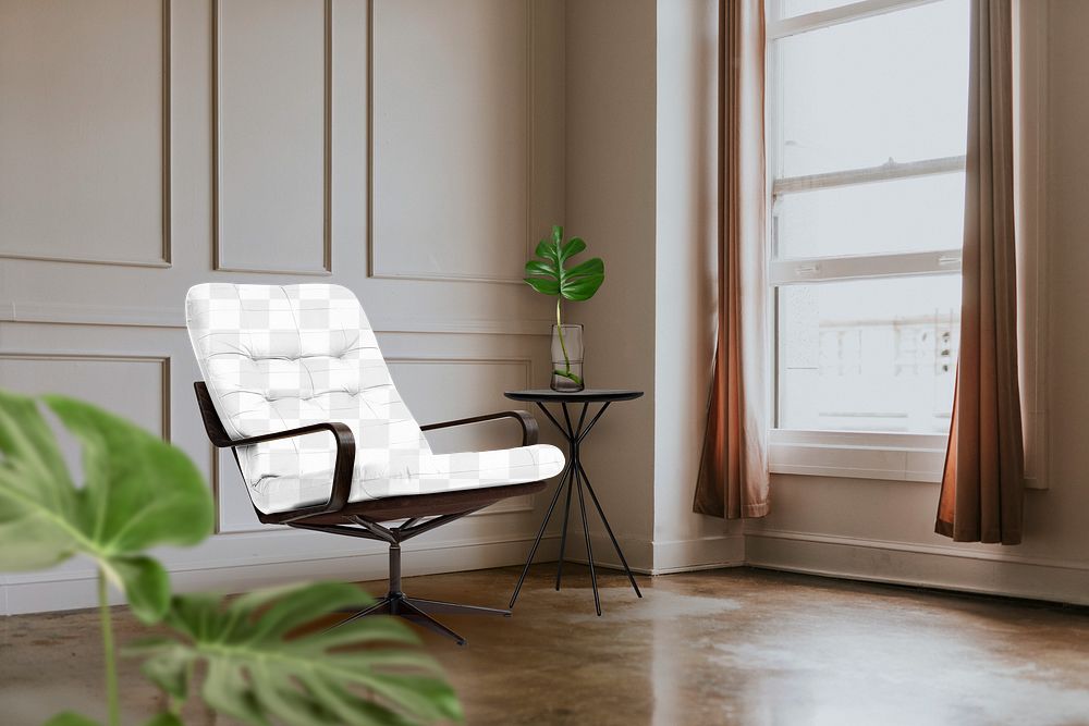 Midcentury armchair png, transparent mockup