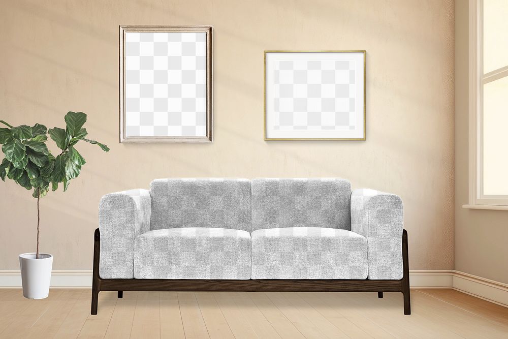 Living room png, picture frame, transparent mockup