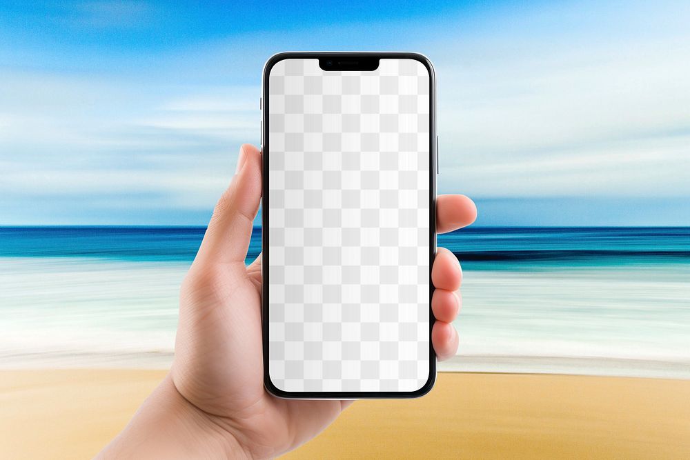 Beach phone png, transparent mockup