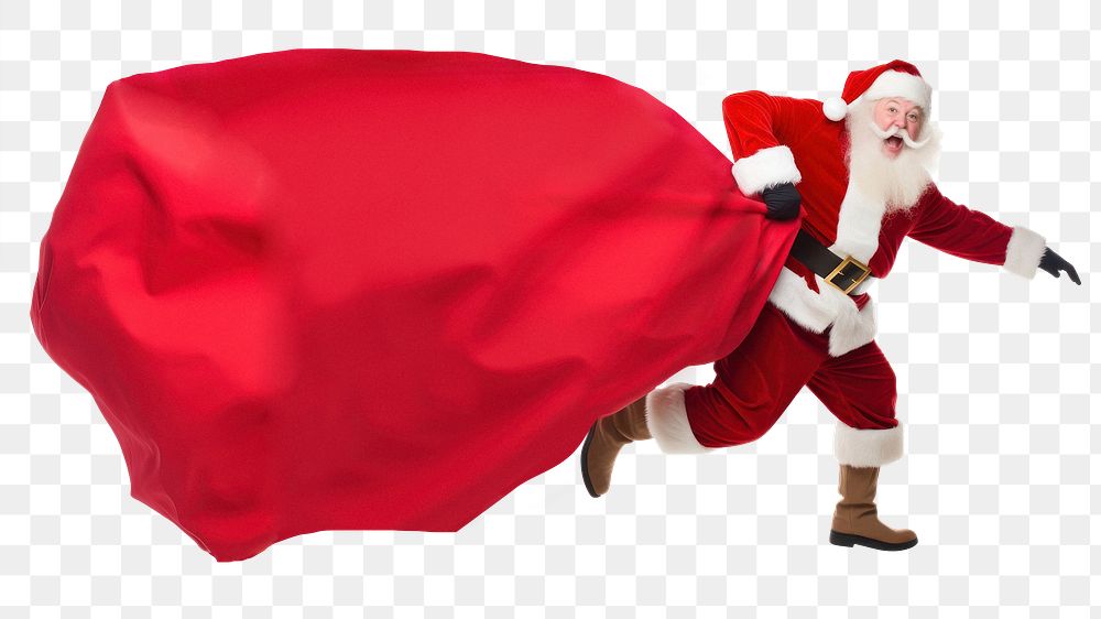 Santa Claus png, holding red sack, transparent background