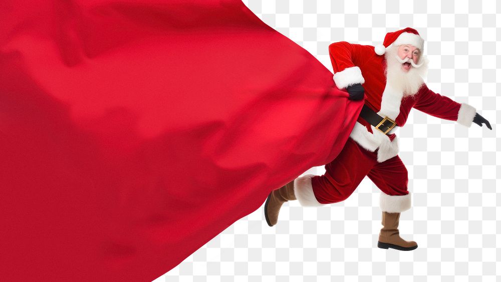 Santa Claus png, pulling red screen, transparent background