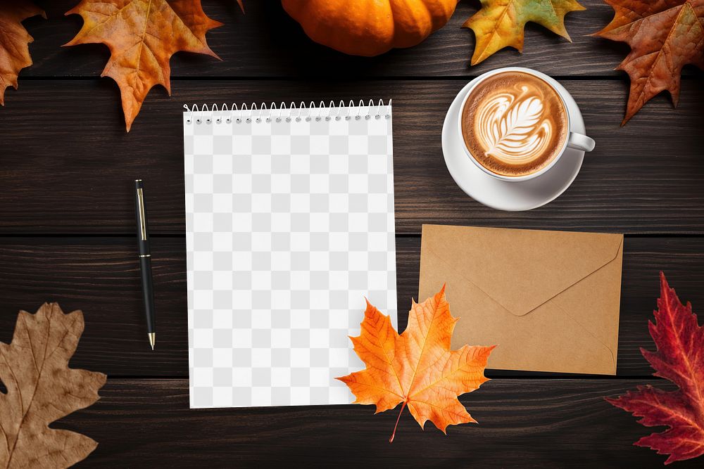 Autumn notebook png, transparent mockup