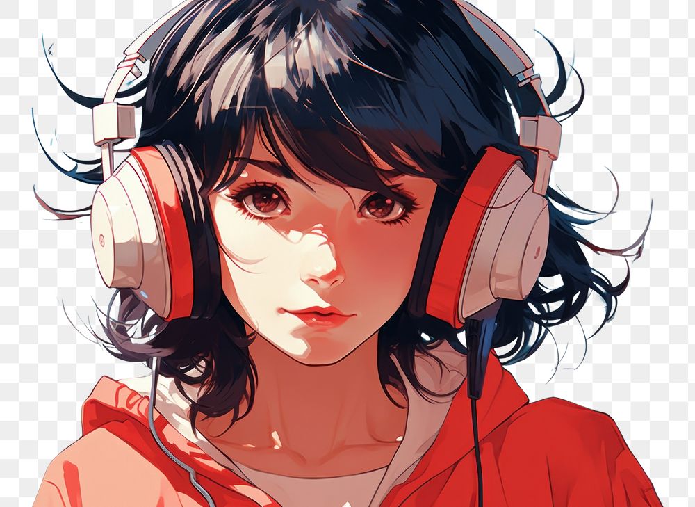 PNG Headphones portrait adult anime. AI generated Image by rawpixel.