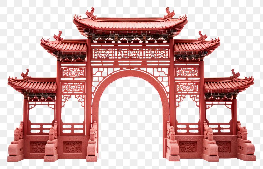 PNG Red Chinese gate architecture white background spirituality