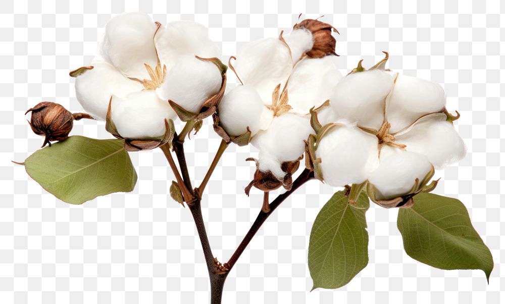 PNG  Cotton flowers 3 slice plant white white background. AI generated Image by rawpixel.