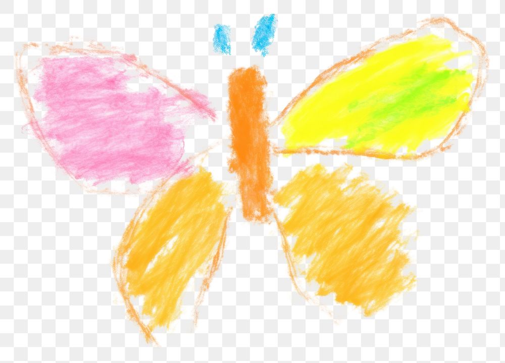 PNG  Colorful butterfly drawing white background creativity. AI generated Image by rawpixel.