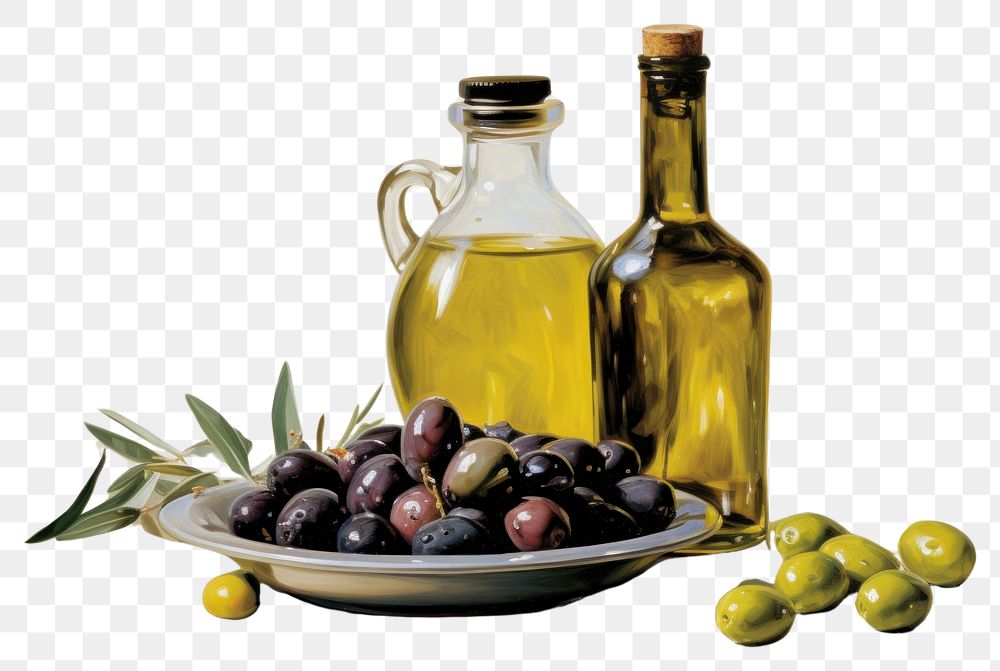 PNG An olive oil painting food refreshment. AI generated Image by rawpixel.