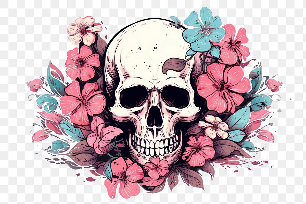 PNG Skull bone flower pattern plant. AI generated Image by rawpixel.