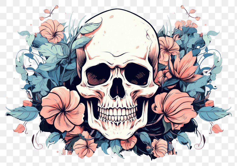 PNG Skull bone flower illustrated creativity. AI generated Image by rawpixel.