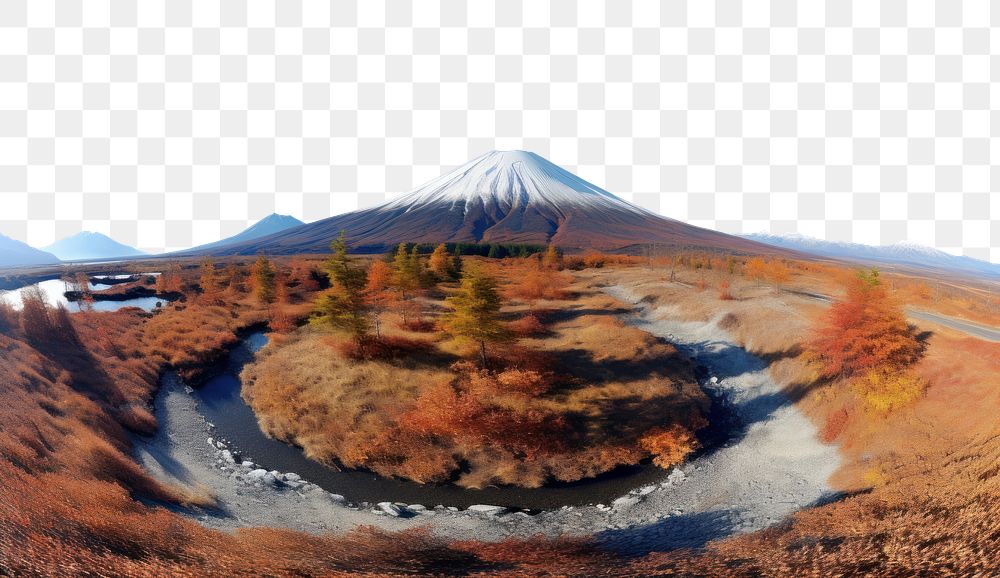 PNG polar panorama photo of *fuji mountain* in fall season --ar 3:2