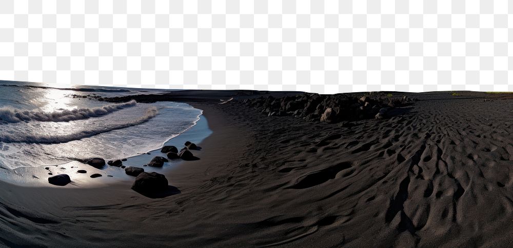 PNG polar panorama photo of *Punaluu Black Sand Beach* --ar 3:2