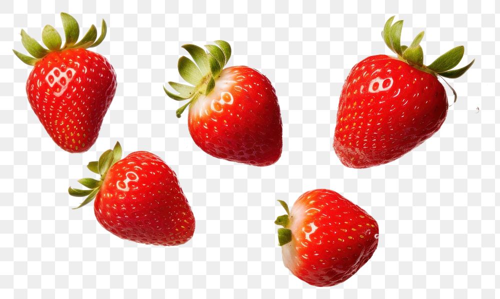 PNG  Four strawberries jumping into the air and slice strawberries strawberry fruit plant. AI generated Image by rawpixel.
