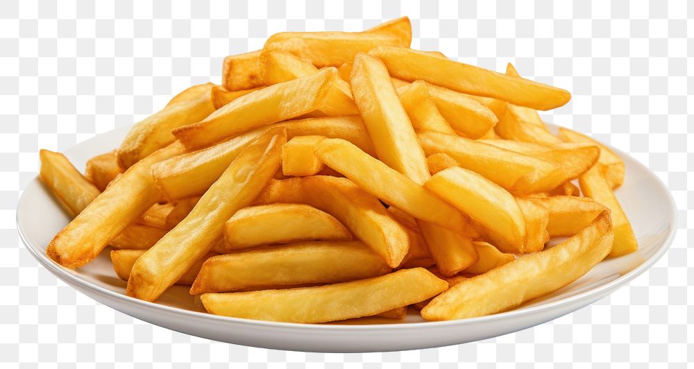 PNG  French frie on the plate fries food white background. AI generated Image by rawpixel.