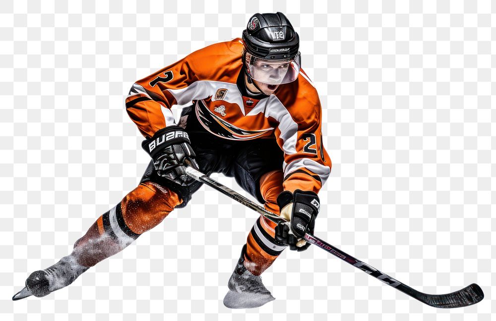 PNG  Hockey player sports adult white background. AI generated Image by rawpixel.