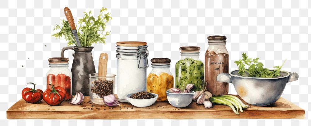 PNG Kitchen illustration kitchen plant jar. AI generated Image by rawpixel.