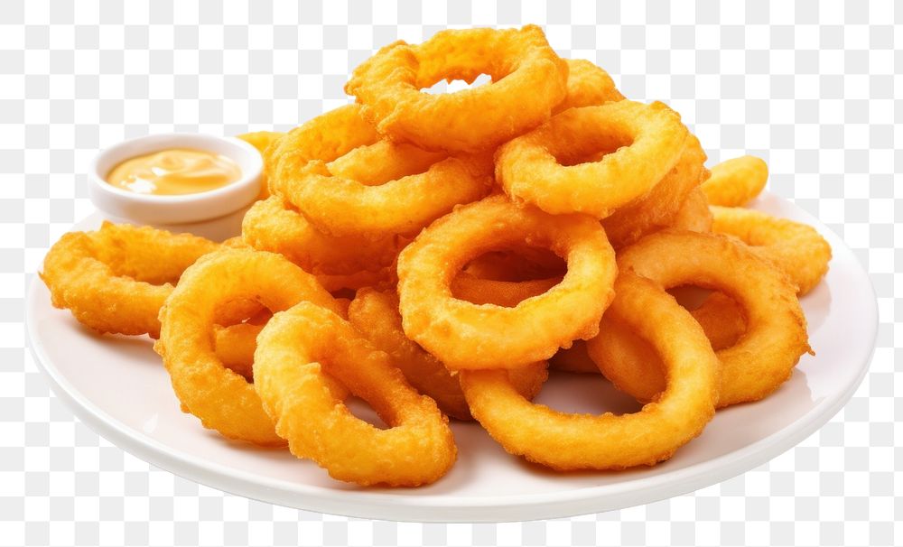 PNG  Onion rings fries plate food white background. AI generated Image by rawpixel.