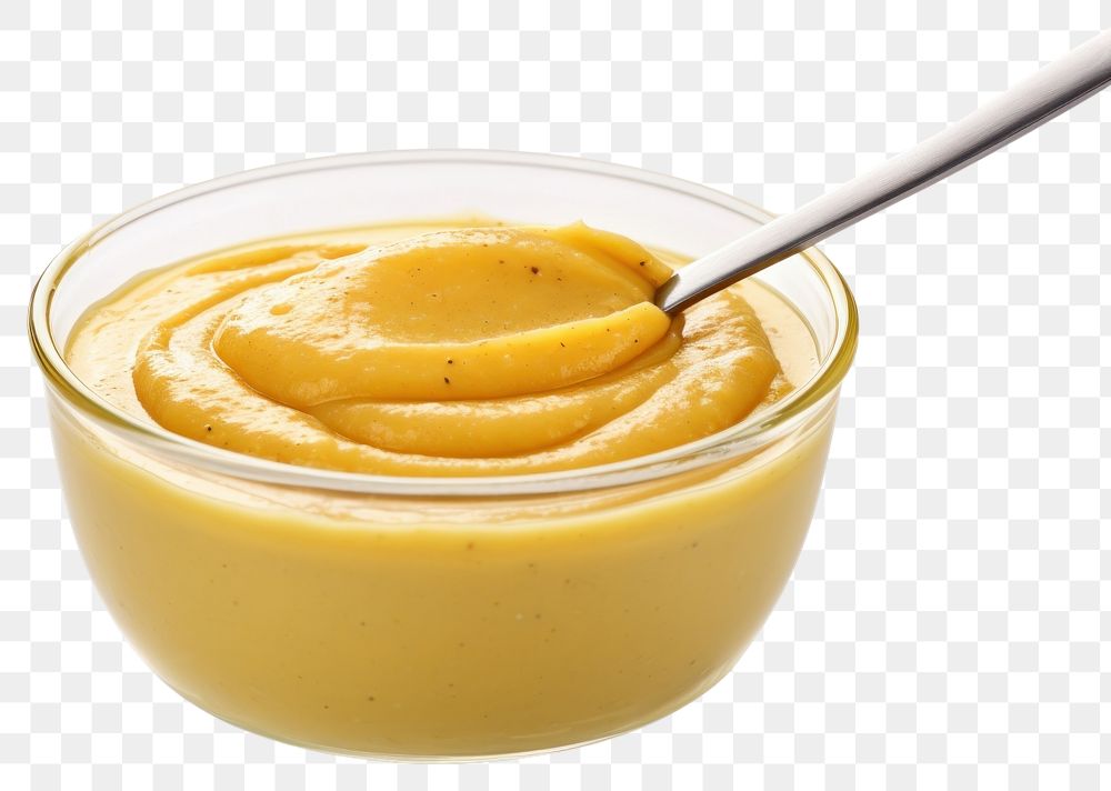 PNG  Mustard sauce bowl spoon food. AI generated Image by rawpixel.