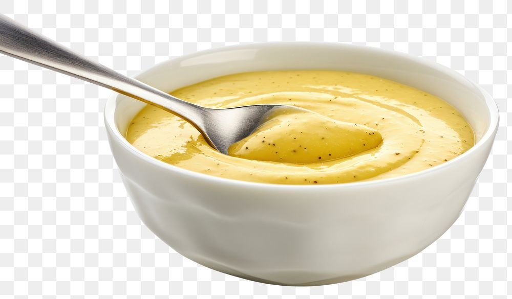 PNG  Mustard sauce bowl dessert spoon. AI generated Image by rawpixel.