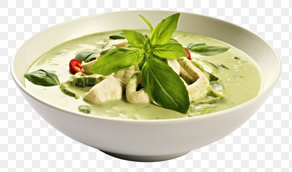 PNG Thai food green curry plate soup dish. 