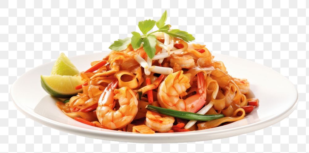 PNG Thai food Pat Thai seafood shrimp plate. AI generated Image by rawpixel.