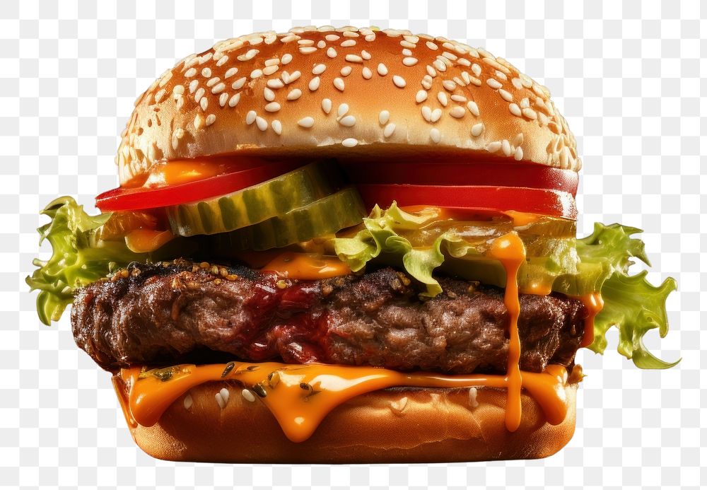 PNG  Burger food hamburger condiment