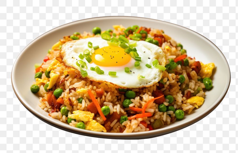 photograph of a *egg fried rice*, natural lighting, stock photo aesthetic --ar 3:2