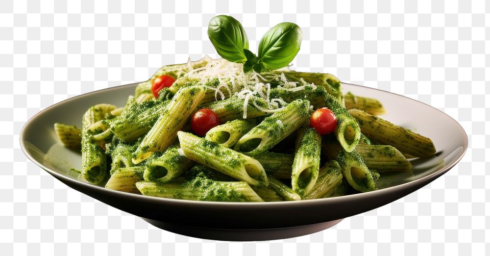 PNG  Pesto penne pasta plate food vegetable. AI generated Image by rawpixel.