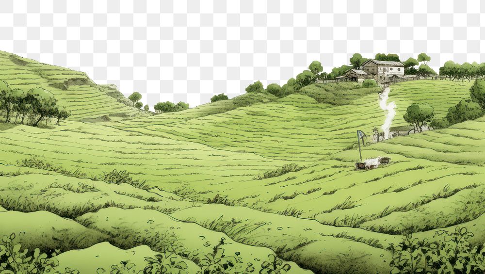 PNG Tea plantation landscape outdoors pasture. 