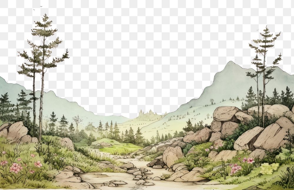 PNG Valley sketch wilderness landscape. AI generated Image by rawpixel.