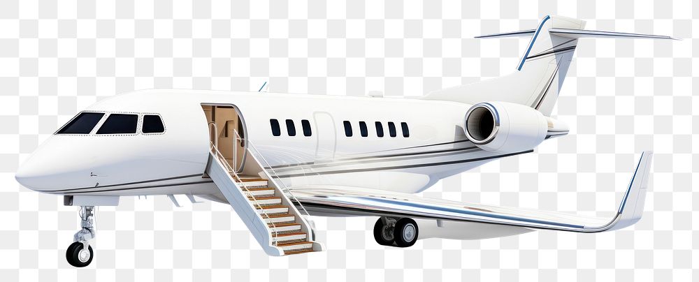 PNG White luxury executive aircraft with an opened gangway door airplane airliner vehicle. 