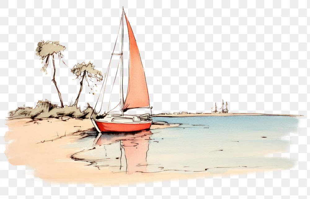 PNG Bay sketch watercraft sailboat. AI generated Image by rawpixel.