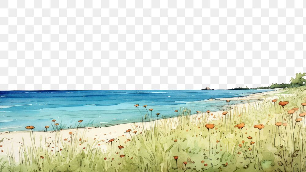 PNG Meadow and ocean landscape outdoors horizon. AI generated Image by rawpixel.