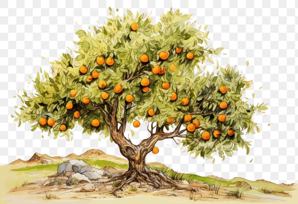 PNG Orange tree painting plant fruit. AI generated Image by rawpixel.