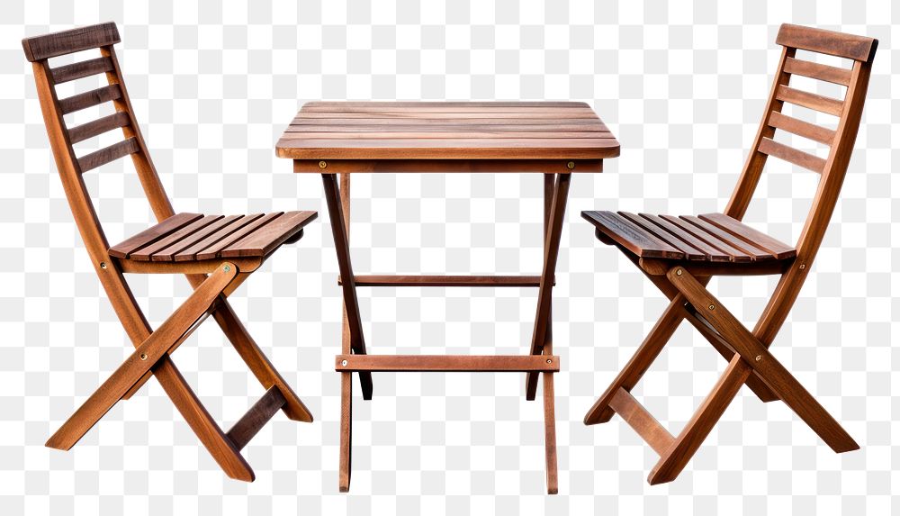 PNG  Outdoor Wooden Table with Two Chairs chair table wood. 