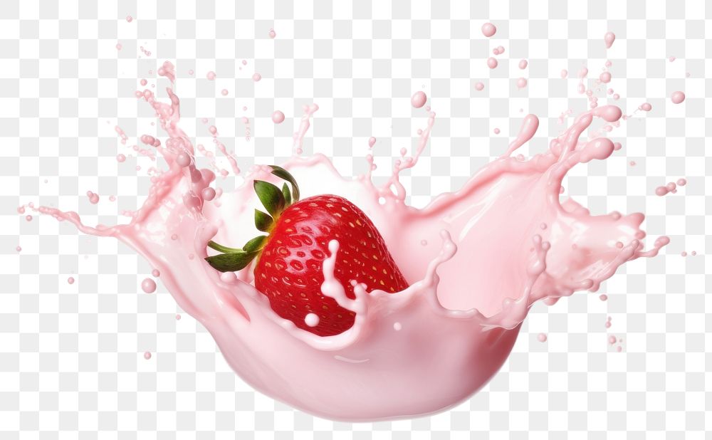 PNG Strawberry milk splash fruit plant food. AI generated Image by rawpixel.