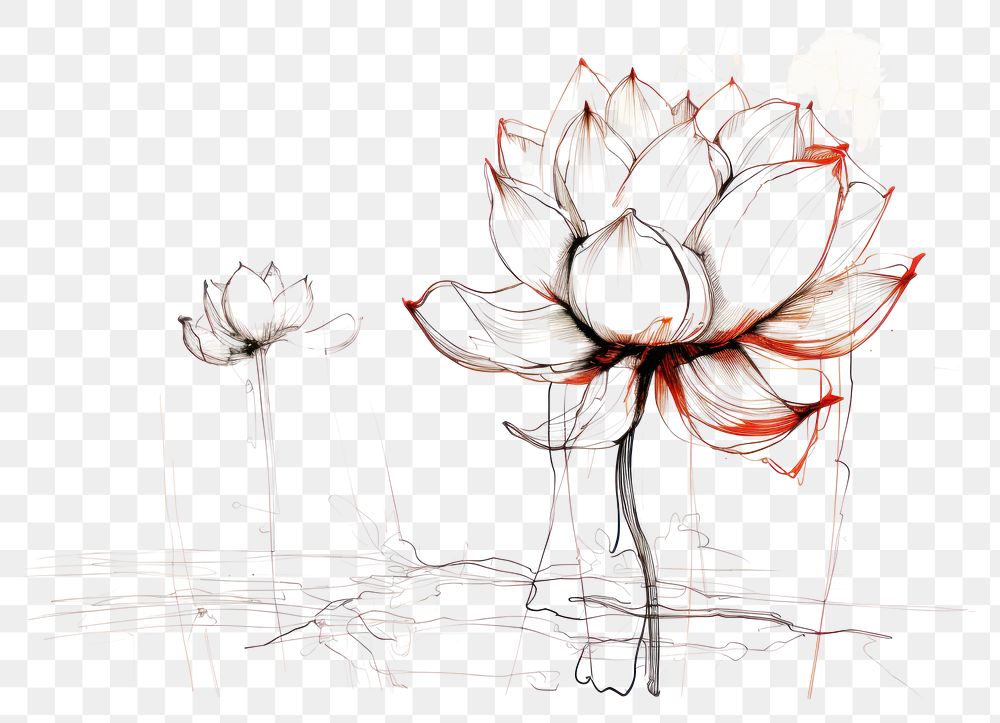 PNG Lotus drawing art sketch. AI generated Image by rawpixel.