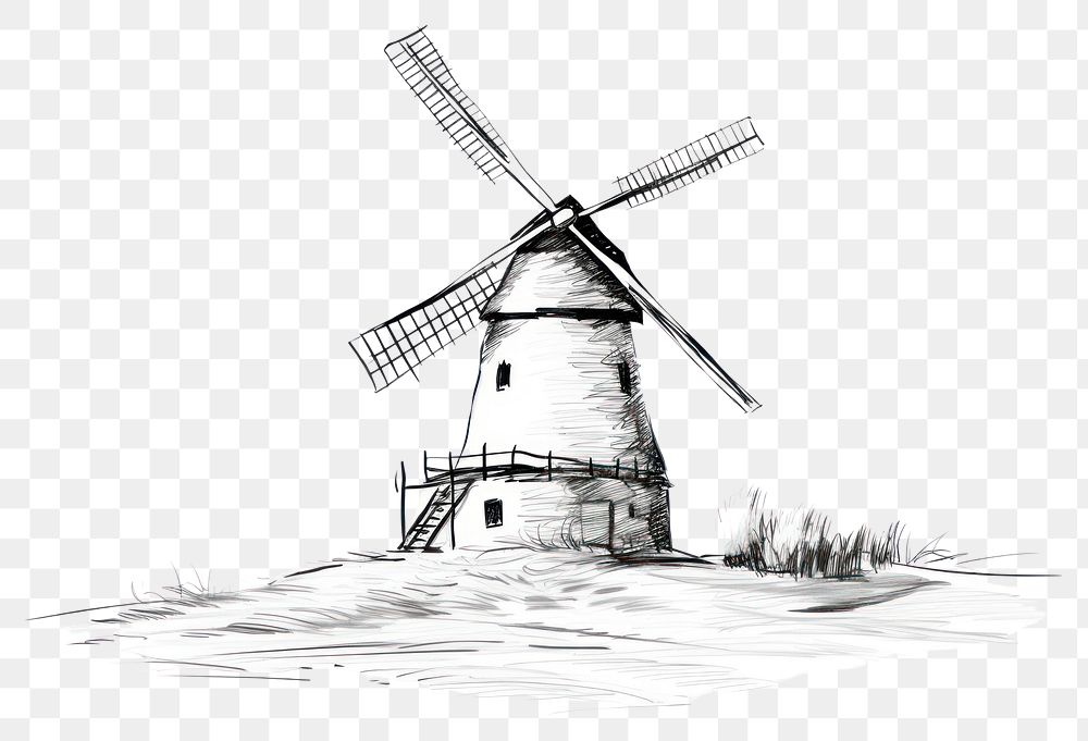 PNG Windmill windmill outdoors drawing. AI generated Image by rawpixel.
