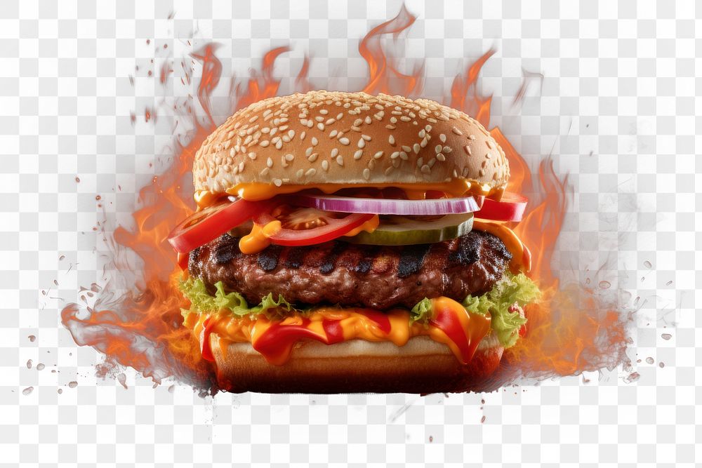 PNG Burger ketchup burning burger. AI generated Image by rawpixel.